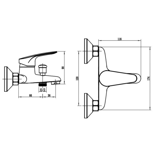 Смеситель для ванны и душа Voda Land хром (LND54)
