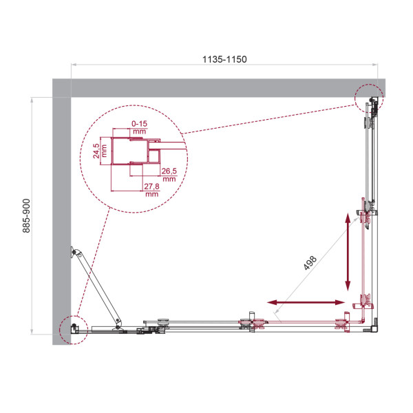 Душевой уголок BelBagno Luce 1150x90x195 стекло прозрачное, профиль хром (LUCE-AH-21-115/90-C-Cr)