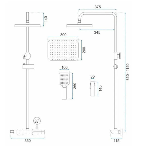 Душевая система термостатическая на четыре режима Rea Rob Gold mat (REA-P6623)