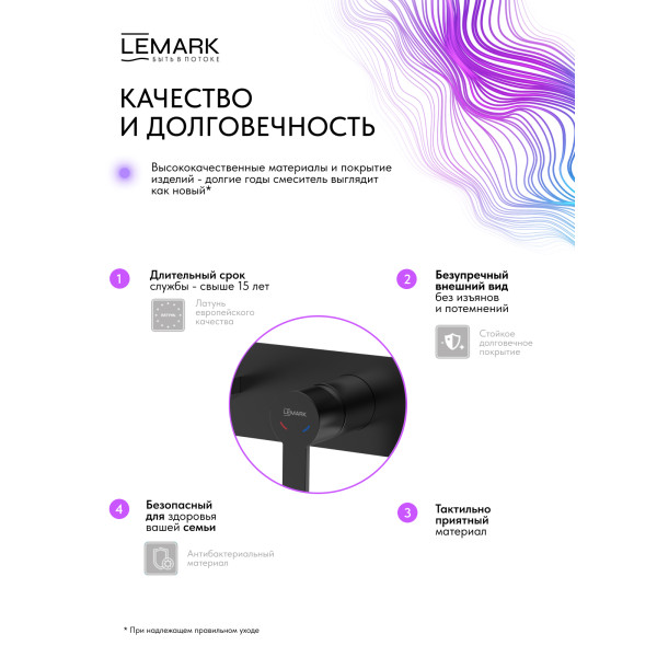 Смеситель для раковины Lemark Ladoga встраиваемый черный (LMF-0733B-BL)