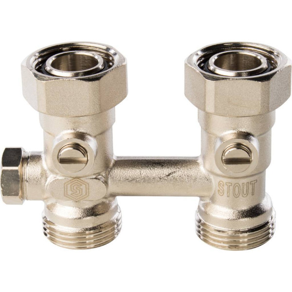 Фитинг двойной со встроенным шаровым краном 3/4" с байпасом Stout (для однотрубной системы) SVH-0001-000020 Фитинг двойной со встроенным шаровым краном 3/4" с байпасом Stout (для однотрубной системы) SVH-0001-000020