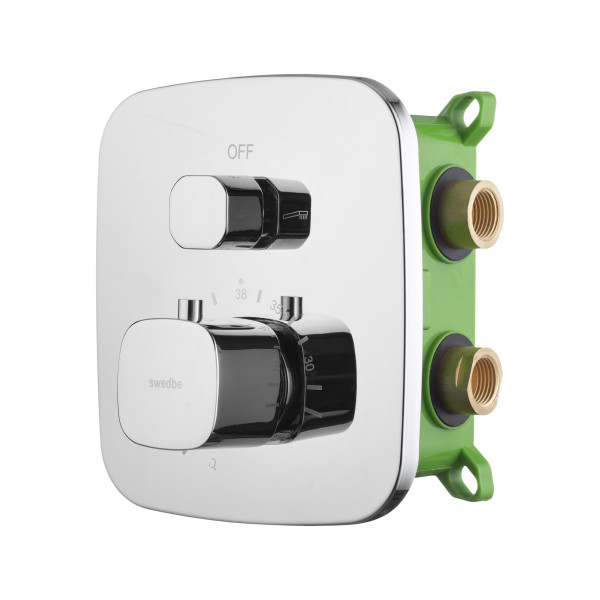 Смеситель для душа Swedbe Platta встраиваемый термостат с подключением на 2 выхода в монтажном боксе хром (9031)
