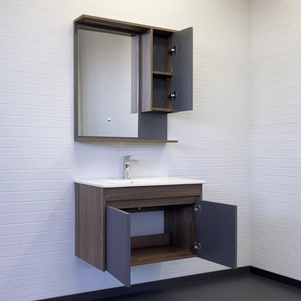 Тумба подвесная с раковиной Comforty Кемер 750x465x515 дуб темно-коричневый (00-00017883)