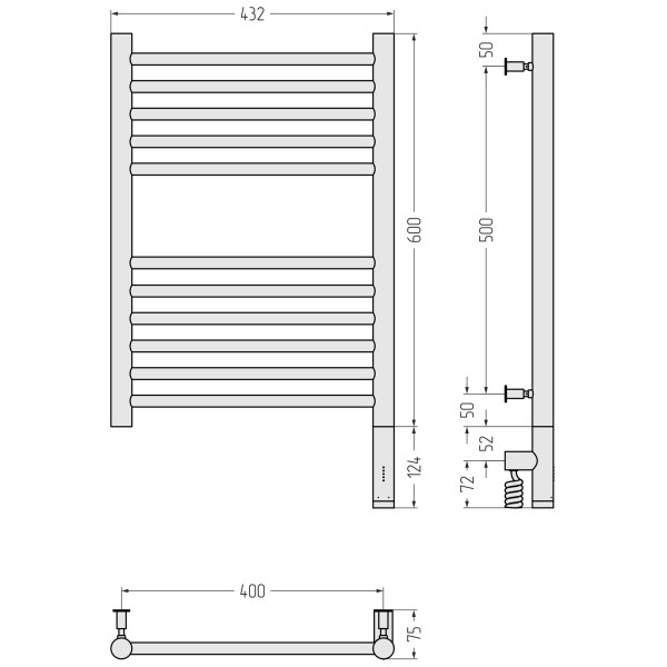 Полотенцесушитель электрический Сунержа Богема 3.0 прямая 600x400 провод справа матовый белый (30-5805-6040)