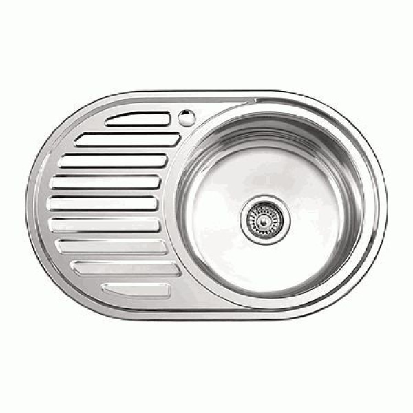 Мойка врезная Ledeme 770x500x180 (0,8мм) выпуск 3 1/2" правая чаша глянцевая (L87750-R)