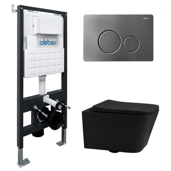 Комплект инсталляция с унитазом Abber Rechteck с клавишей никель (AC1201MB-AC0105-AC0121NG)