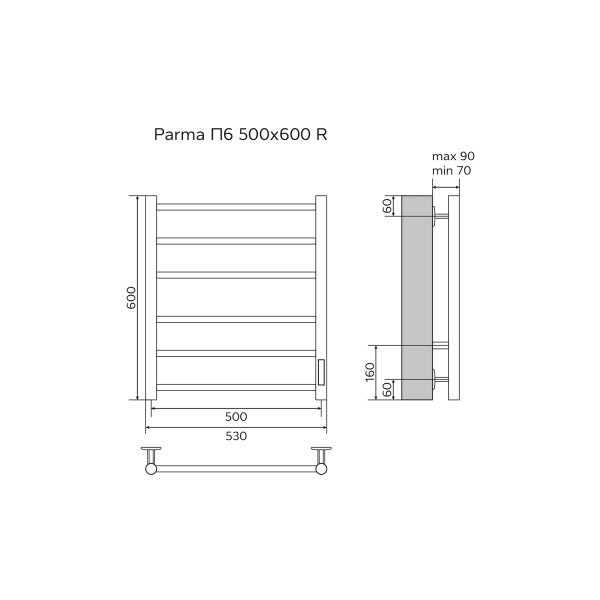 Полотенцесушитель электрический Azario Parma 500x600 хром Полотенцесушитель электрический Azario Parma 500x600 хром