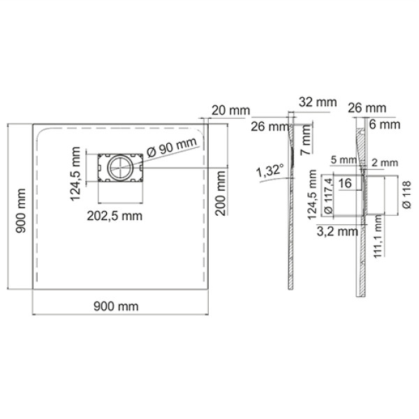 Душевой поддон WasserKRAFT Elbe 74T03 90х90