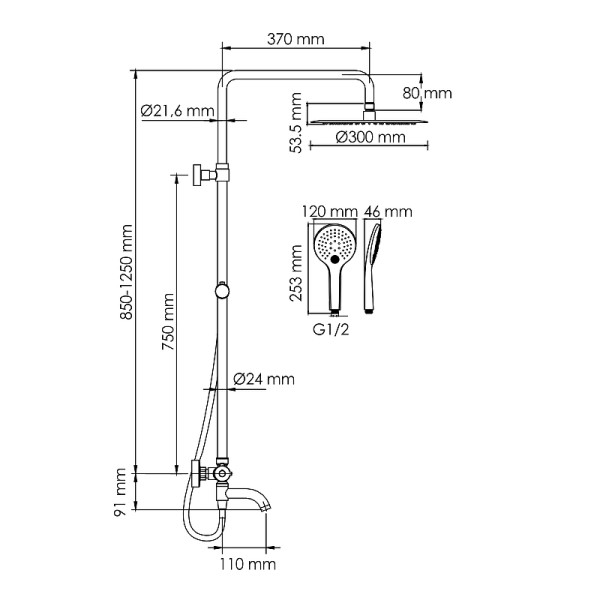 Душевая система WasserKRAFT черная (A288.160.078.BM Thermo)