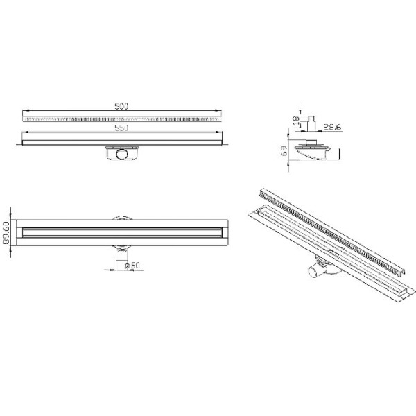 Душевой лоток ALMAes Bajo 50 с решеткой нержавеющая сталь (BG50CH)