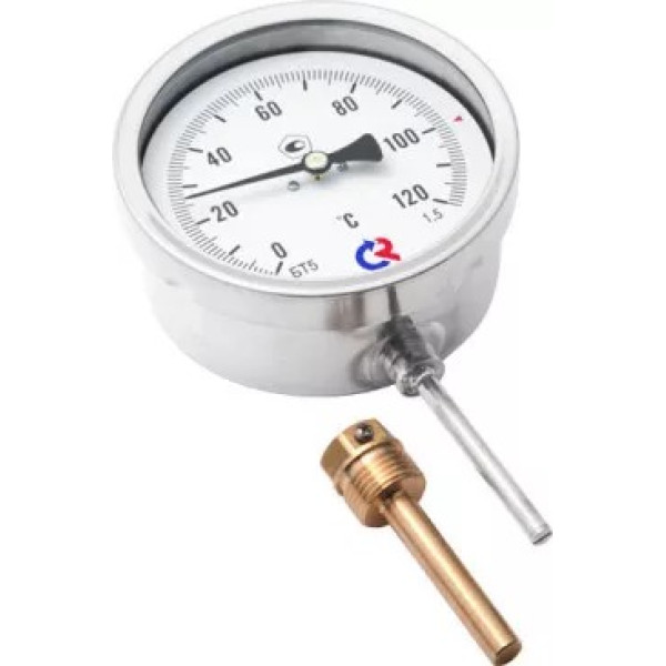 Термометр биметаллический 1/2" БТ-52.211 0-120С, d-100 мм., шток 46 мм. аксиальный Росма (00000002643)