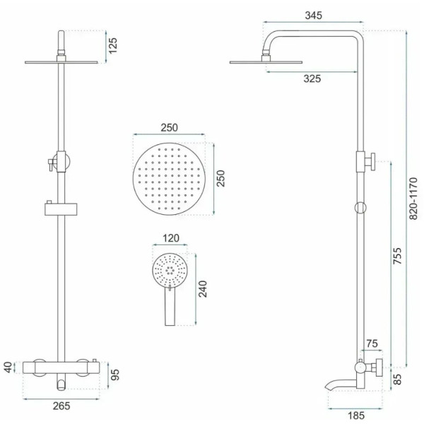 Душевая система Rea термостат с изливом Lungo Titanium (REA-P6386) Душевая система Rea термостат с изливом Lungo Titanium (REA-P6386)
