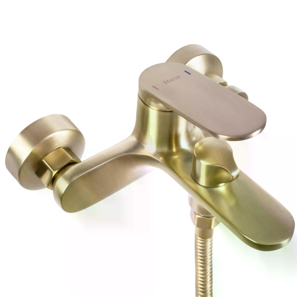 Смеситель для раковины Rea Marco с душевым комплектом золото матовое (REA-B5942) Смеситель для раковины Rea Marco с душевым комплектом золото матовое (REA-B5942)