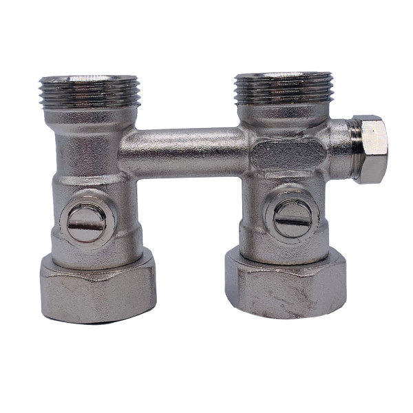 Фитинг двойной со встроенным шаровым краном "Tiemme" (с байпасом) (3390007) Фитинг двойной со встроенным шаровым краном "Tiemme" (с байпасом) (3390007)