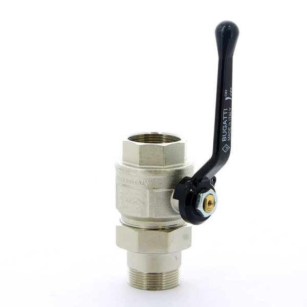 Кран Bugatti 1 1/2" шаровый со сгоном New Jersey 920 (черная ручка) (09200007) Кран Bugatti 1 1/2" шаровый со сгоном New Jersey 920 (черная ручка) (09200007)