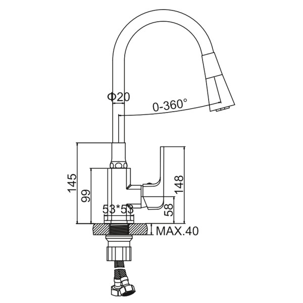 Смеситель для кухни Ledeme с гибким изливом хром (L4144-2) Смеситель для кухни Ledeme с гибким изливом хром (L4144-2)