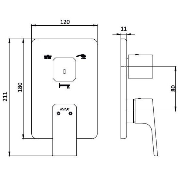 Смеситель для ванны и душа E.C.A. Tiera внешняя часть черный (102167305C1EX-K)