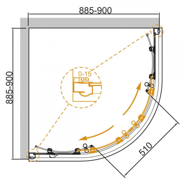 Душевой уголок Cezares Giubileo 90x90x195 стекло прозрачное, профиль золото (GIUBILEO-R-2-90-SCORREVOLE-C-G)