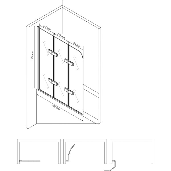 Душевая шторка на ванну Berges City 2.0 900*1400 стекло прозрачное, профиль хром сильвер (62013)