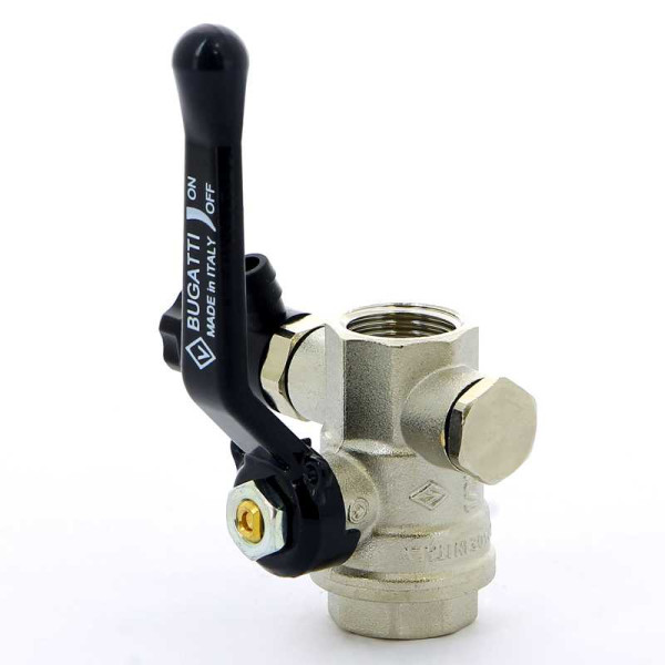 Кран Bugatti 1/2" шаровый с воздухоотводчиком Oregon 330 (черная ручка) (03300019)