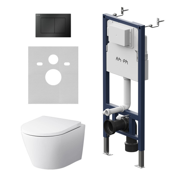 Комплект инсталляция с унитазом AM.PM MasterFit с клав S черная матовая с подвесным унитазом X-Joy Aquaspin (IS130238.851900) Комплект инсталляция с унитазом AM.PM MasterFit с клав S черная матовая с подвесным унитазом X-Joy Aquaspin (IS130238.851900)