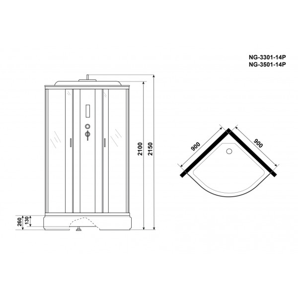 Душевая кабина Classic 90x90 стекло тонированное, профиль хром матовый (NG-3501-14P)