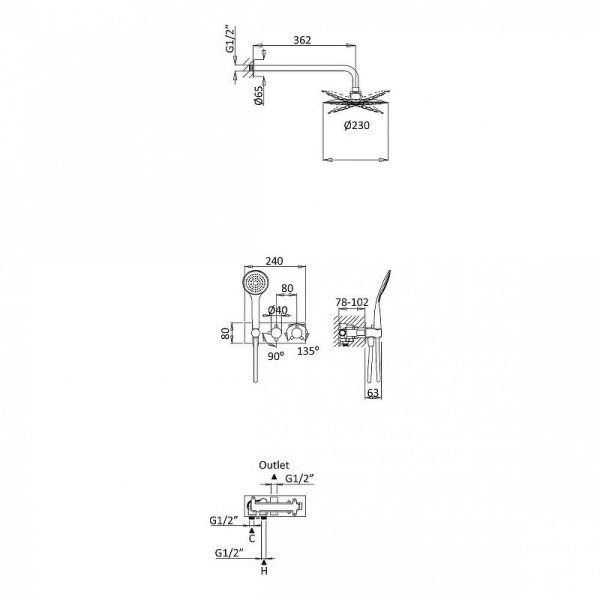 Душевая система Cezares CZR белый матовый (CZR-B-VDIM-T-BIO)