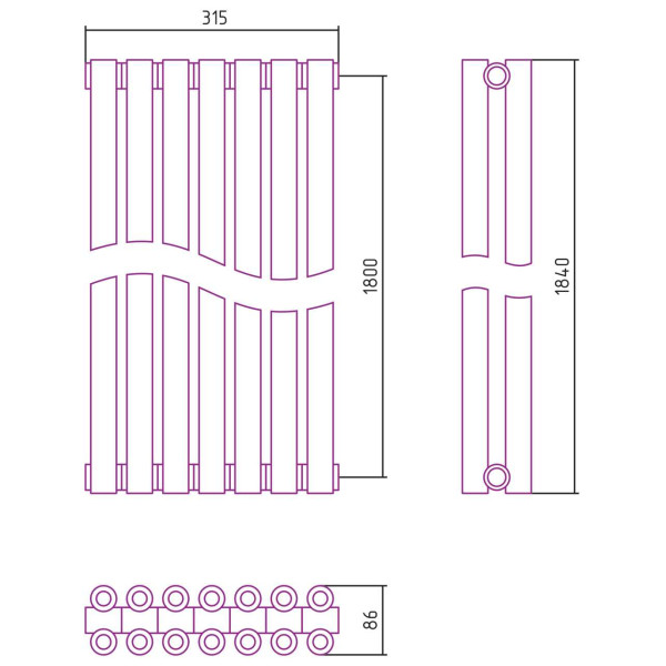 Дизайн-радиатор Сунержа Эстет-00 1800*315 7 секций белый (12-0332-1807)