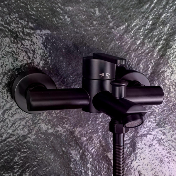 Смеситель для раковины Rea Ontario с душевым комплектом черный матовый (REA-B5512)