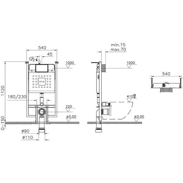 Инсталляция Vitra Core с клавишей смыва Root S 740-2380 цвет глянц хром (800-1875)