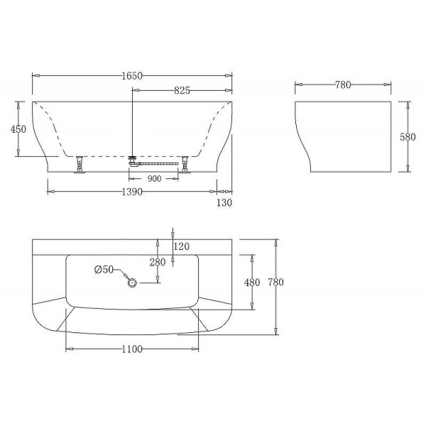 Ванна акриловая Belbagno 165x78 без перелива (BB74-1650-W0)