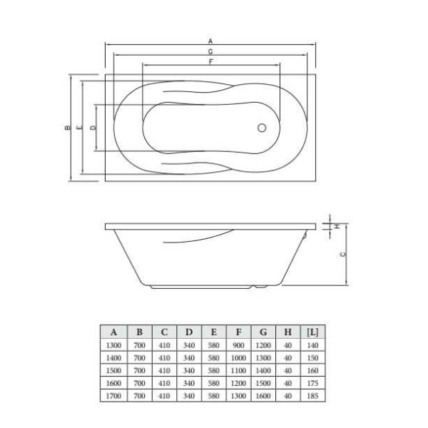 Ванна акриловая C-Bath Vesta 160x70 белая (CBQ005004)