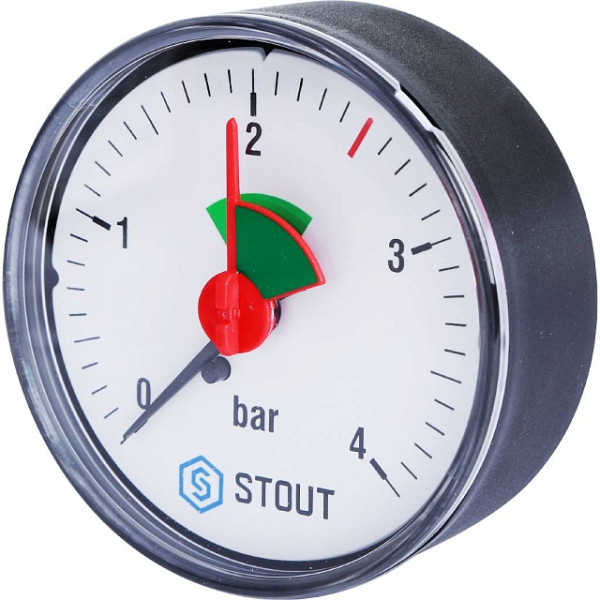 Манометр аксиальный 1/4" 63 мм с указателем предела (0...4 бар, кл.2.5) Stout (SIM-1007-630408)