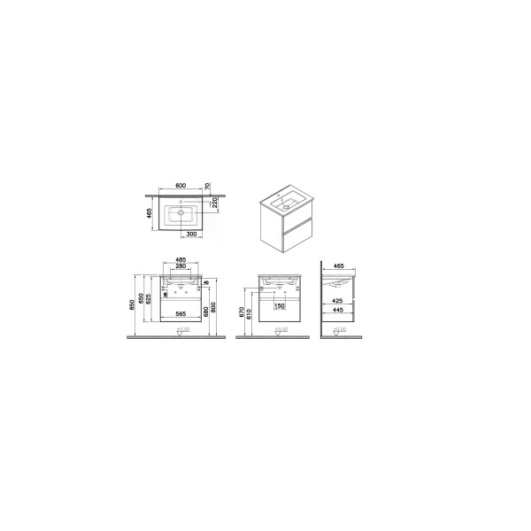 Тумба подвесная Vitra Mia Plus Square с 2 ящиками с раковиной 60 см цвет антрацит глянец (69729)