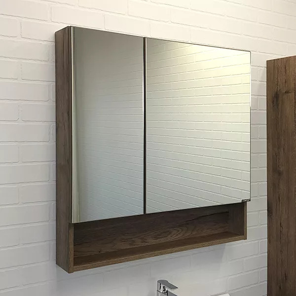 Шкаф зеркальный Comforty Никосия 800x135x800 дуб темный (00-00007619)