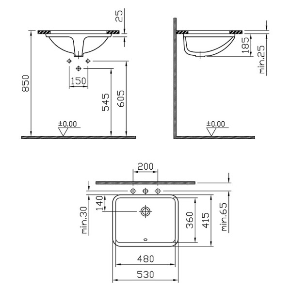 Раковина врезная Vitra S50 53х41 (5339B003-0012)