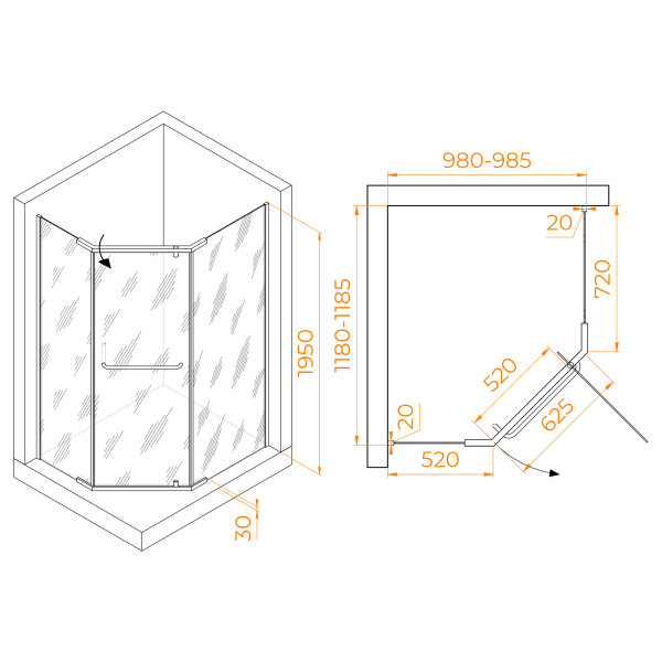 Душевой уголок RGW Passage 100x120x195 стекло прозрачное, профиль черный (35089102-14)