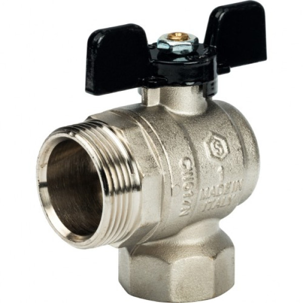 Кран 1" шаровый угловой со сгоном Stout (черная бабочка, полнопроходной) SVB-0008-000025