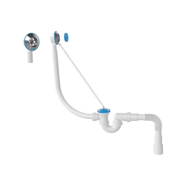 Обвязка для ванны Nova с выпуском 1 1/2"х40 U-образный сифон с гибкой трубой 1 1/2"х40/50 (с пласт. цепочкой) (1520) Обвязка для ванны Nova с выпуском 1 1/2"х40 U-образный сифон с гибкой трубой 1 1/2"х40/50 (с пласт. цепочкой) (1520)