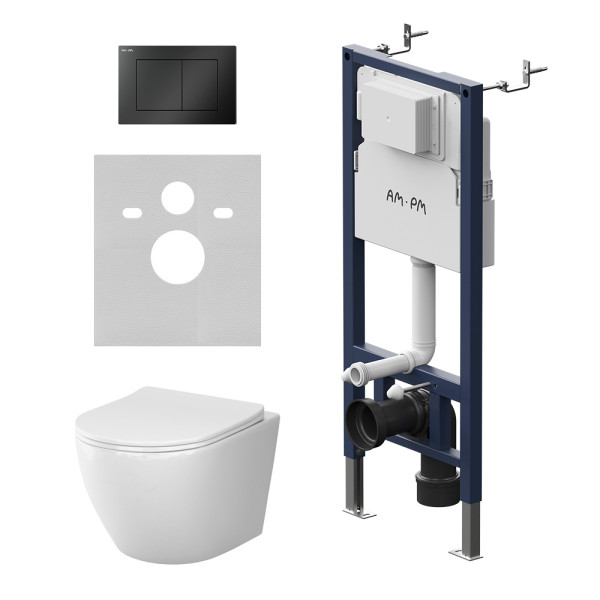 Комплект инсталляция с унитазом AM.PM PrimeFit с клав S черная матовая с подвесным унитазом Like AquaSpin 2.0 (IS90238.801901)
