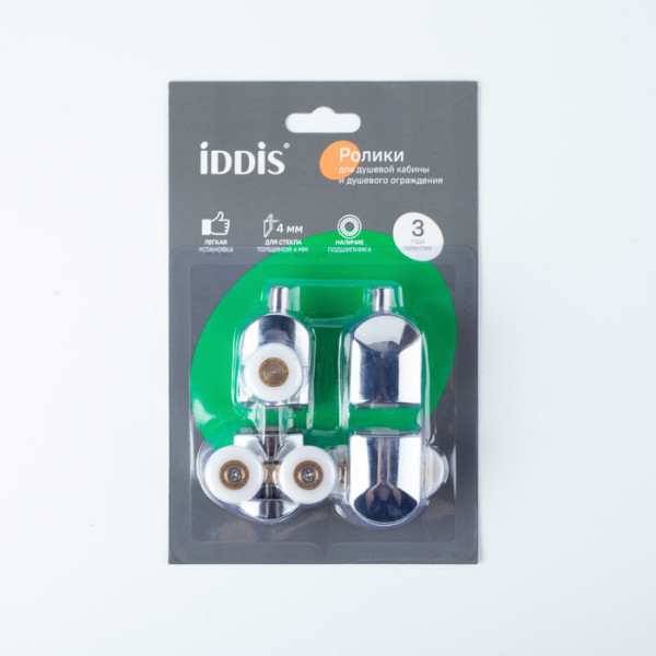 Ролики 2 верхних двойные 2 нижних одинарные D=23 мм хром стекло 4 мм Iddis (966M23C4DZ) Ролики 2 верхних двойные 2 нижних одинарные D=23 мм хром стекло 4 мм Iddis (966M23C4DZ)