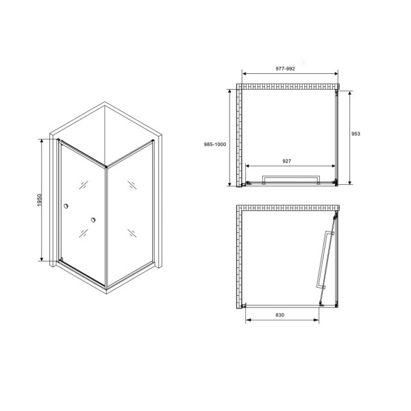Душевой уголок Abber Diamant 100x195x100 стекло прозрачное, профиль черный (AG0A100B)
