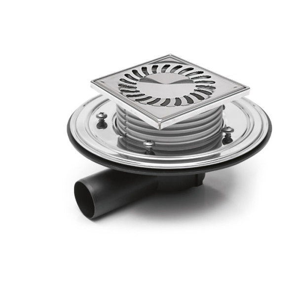 Трап MCH с боковым сливом универсальный DN40 решетка нерж. 150х150 (г/з+с/з) c фланцем