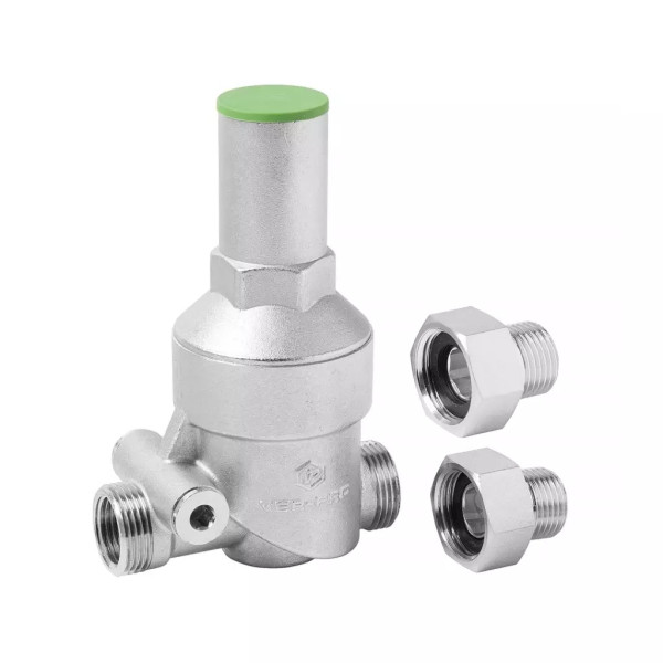 Редуктор давления 1/2" со сгонами Vieir VER-PRO 1-6 бар PN 25 с отверстием под манометр (VP53) Редуктор давления 1/2" со сгонами Vieir VER-PRO 1-6 бар PN 25 с отверстием под манометр (VP53)