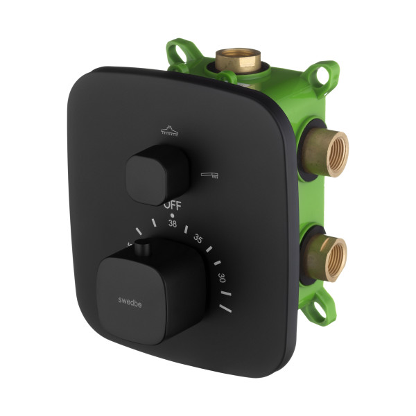 Смеситель для душа Swedbe Platta термостат подключение на 3 выхода в монтажном боксе черный (9032B)