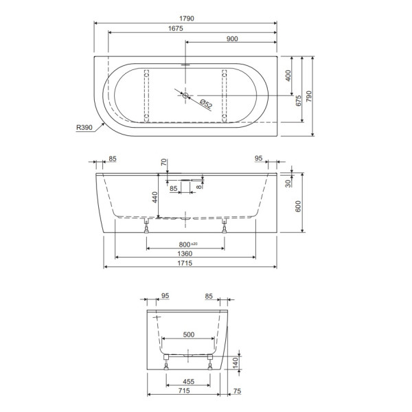 Ванна акриловая Cezares Slim 179x79x60 правосторонняя черный матовый (SLIM CORNER-180-80-60-R-NERO-SET)