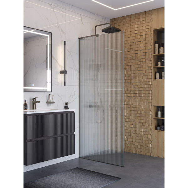 Душевое ограждение BelBagno Uno 90x200 стекло рифленое, профиль оружейная сталь матовая (UNO-L-1-TB-90-FL-GM)