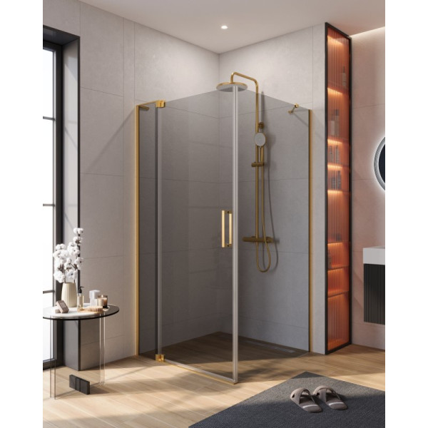 Душевой уголок Cezares Slider 90x90x195 стекло тонированное (графит), профиль брашированное золото (SLIDER-AH-1-90-90/100-GRIGIO-BORO)