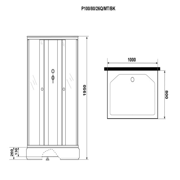 Душевая кабина Promo 80x100 стекло матовое, профиль белый (P100/80/26Q/MT/BK)