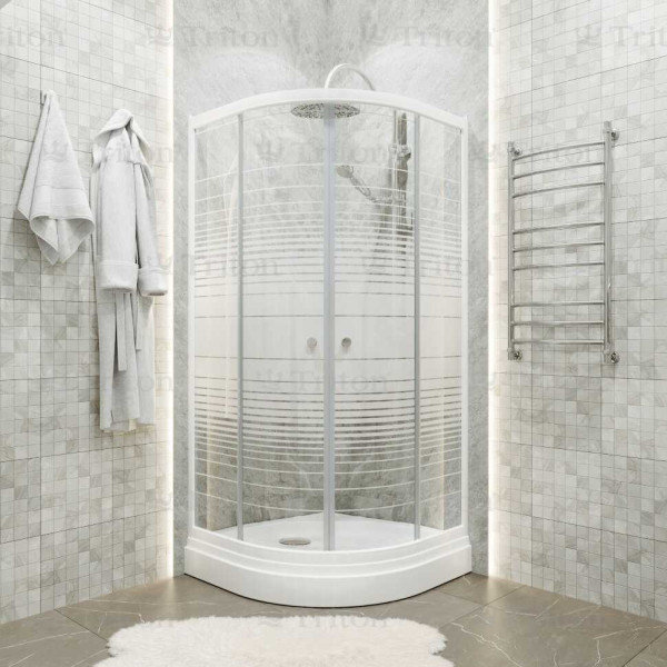 Душевой уголок Triton 90*90 А стекло полосы, профиль белый (DK152_2)